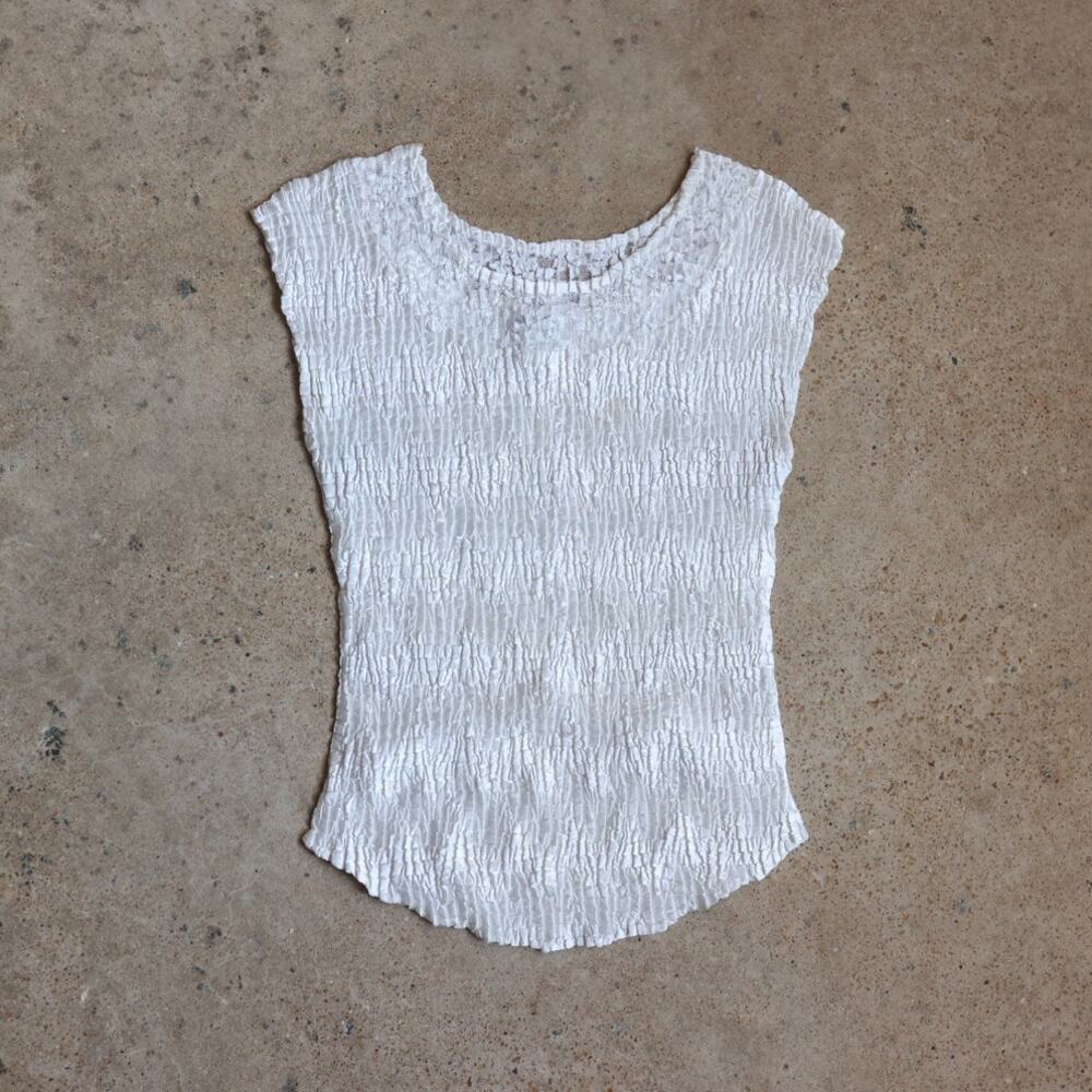 Vintage Nicola White Crinkle Lace Top Size Medium Y2K Fairy Grunge Cottagecore